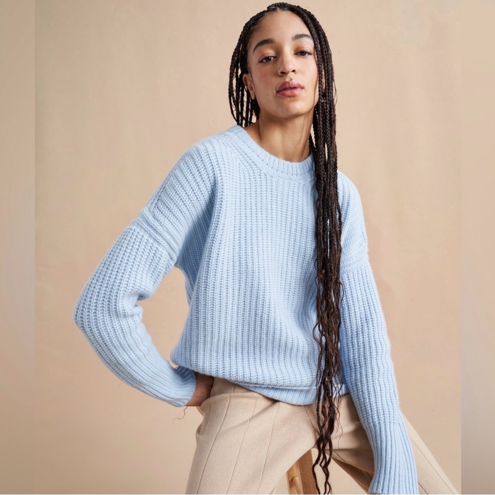 La Ligne Light Blue Ribbed Crewneck Sweater